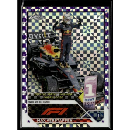 2023 Topps Chrome Formula 1 Purple Checker Flag X-Fractors Grand Prix Winners #161 Max Verstappen 