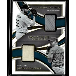   2022-2023 Panini Immaculate Collection Legends Dual Materials  #LDM-CJ Clayton Kershaw/Justin Verlander 40/99