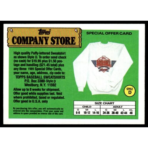 1990-1991 Topps Company Store  #NNO Baseball Sweatshirts Offer 