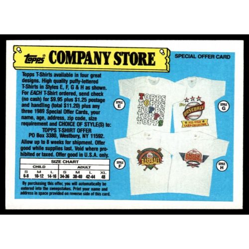 1990-1991 Topps Company Store  #NNO Baseball T-Shirt Offer 