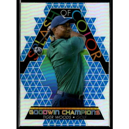 2022-23 Upper Deck Goodwin Champions Splash of Color Platinum Rainbow Blue #SCP20 Tiger Woods