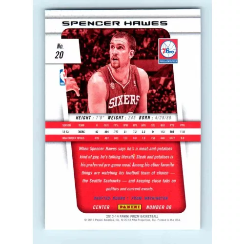 2013-14 Panini Prizm Base #20 Spencer Hawes