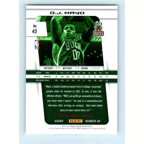 2013-14 Panini Prizm Base #45 O.J. Mayo