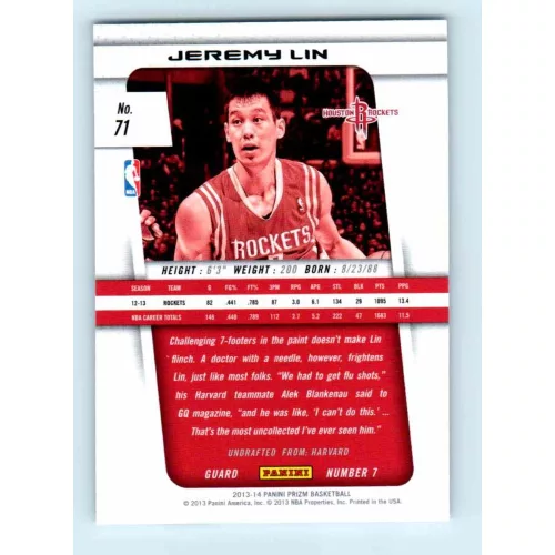 2013-14 Panini Prizm Base #71 Jeremy Lin