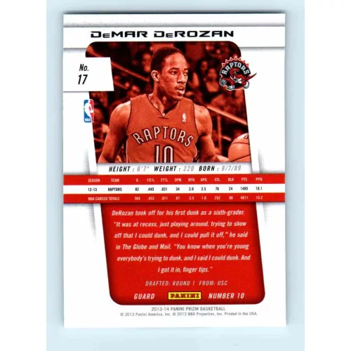 2013-14 Panini Prizm Base #17 Demar DeRozan
