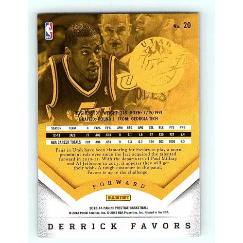 2013-14 Panini Prestige Base #20 Derrick Favors