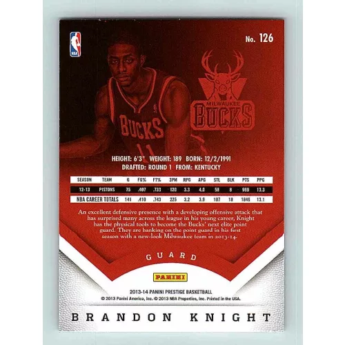 2013-14 Panini Prestige Base #126 Brandon Knight