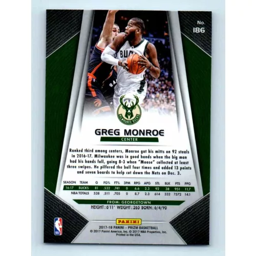 2017-18 Prizm Basketball Base # 186 Greg Monroe