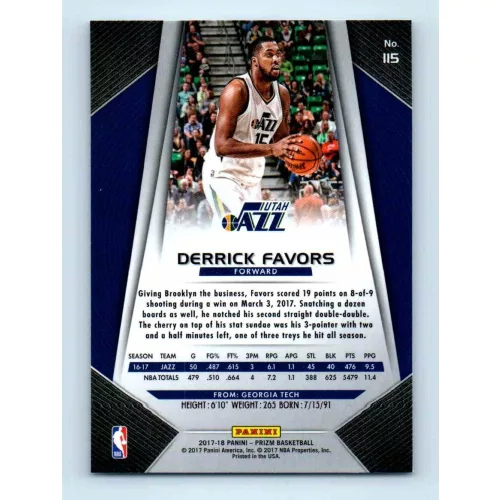 2017-18 Prizm Basketball Base # 115 Derrick Favors
