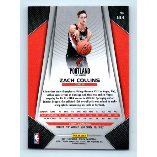 2017-18 Prizm Basketball Base # 144 Zach Collins