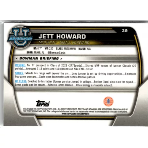 2022-23 Bowman Chrome University  #39 Jett Howard