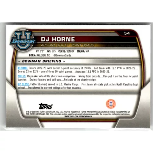 2022-23 Bowman Chrome University  #54 DJ Horne