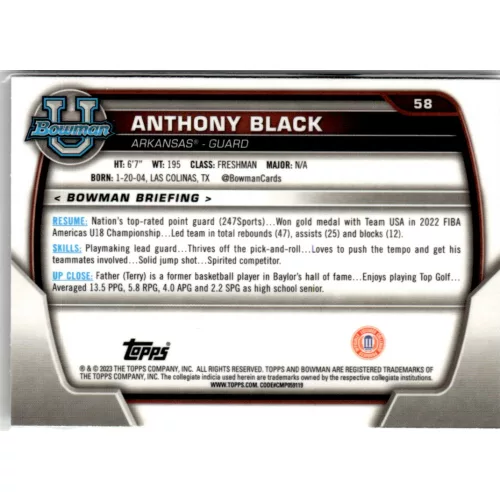 2022-23 Bowman Chrome University  #58 Anthony Black