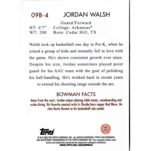 2022-23 Bowman Chrome University 2009  #09B-4 Jordan Walsh