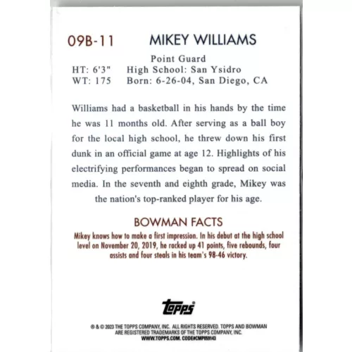 2022-23 Bowman Chrome University 2009  #09B-11 Mikey Williams