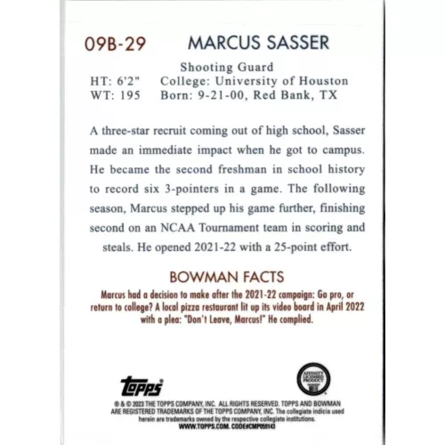 2022-23 Bowman Chrome University 2009  #09B-29 Marcus Sasser